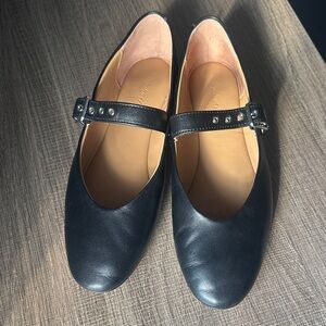 Madewell Black Leather Strap Flats